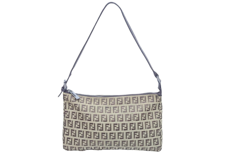 Fendi Hobo Bag Zucchino Zucca Canvas Leather Brown Beige